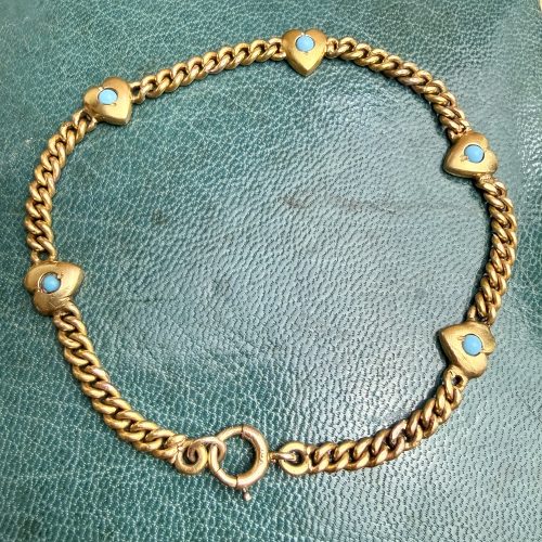 Victorian 20ct & Natural Turquoise Heart Curb Bracelet
