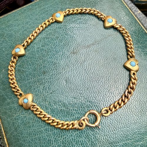Victorian 20ct & Natural Turquoise Heart Curb Bracelet