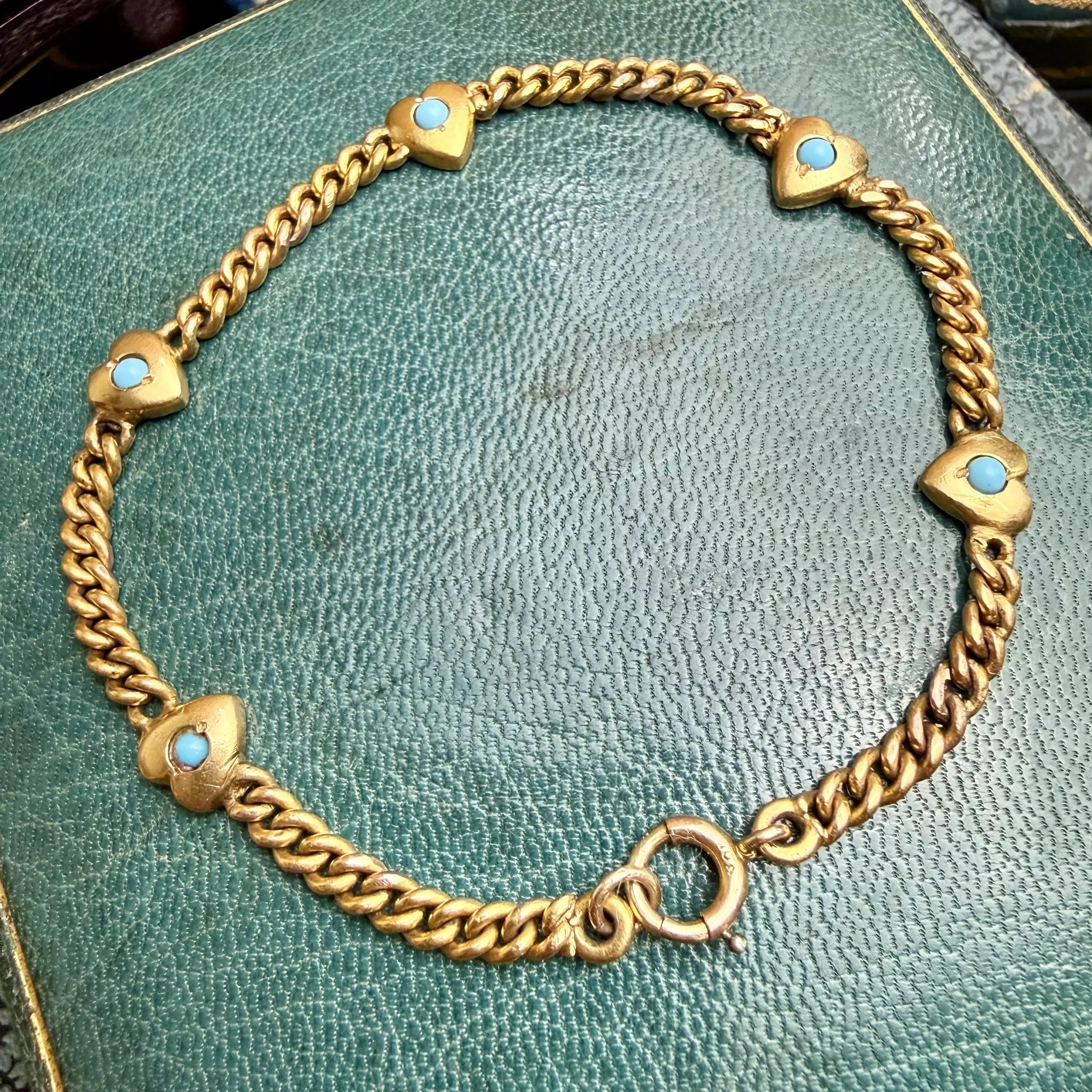 Victorian 20ct & Natural Turquoise Heart Curb Bracelet - Image 2