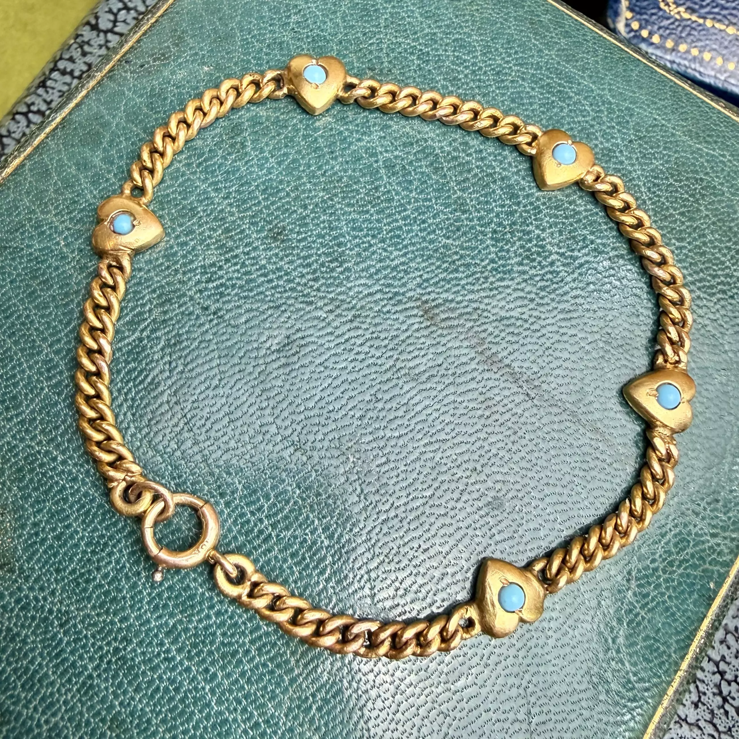 Victorian 20ct & Natural Turquoise Heart Curb Bracelet - Image 3