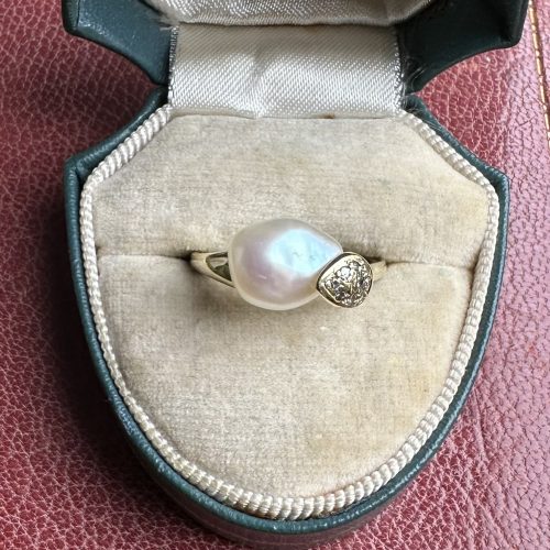 14ct Pearl & Diamond Snake Ring