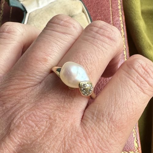 14ct Pearl & Diamond Snake Ring