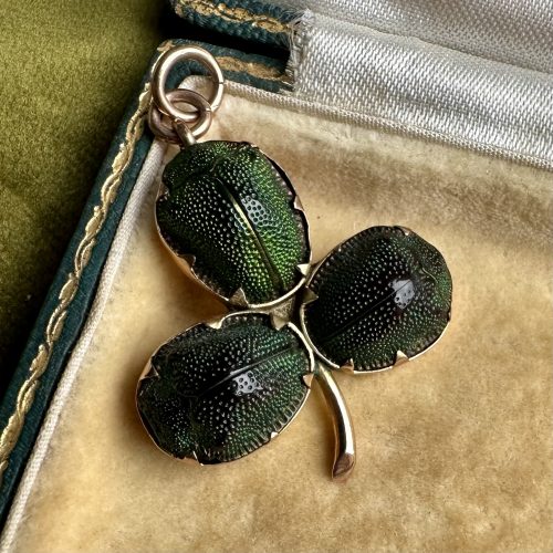 Victorian 9ct Scarab Beetle Shamrock Pendant