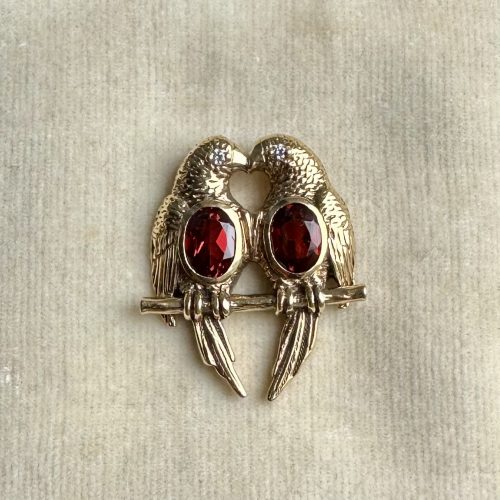 Vintage 14ct Gold, Garnet & Diamond Lovebirds Pendant
