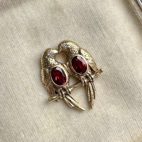 Vintage 14ct Gold, Garnet & Diamond Lovebirds Pendant