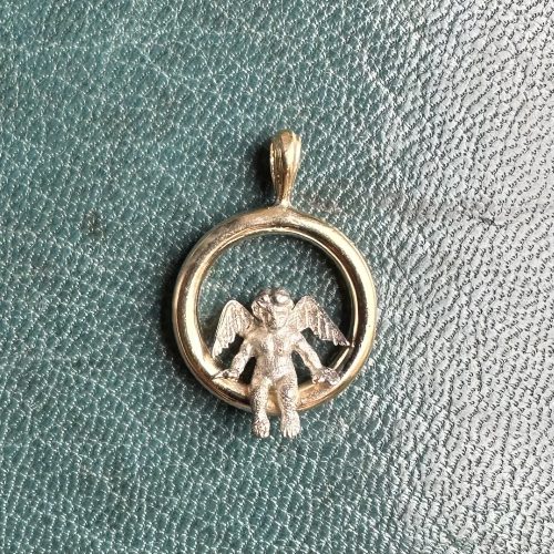 Vintage 14ct Gold & Sterling Silver Cherub Pendant