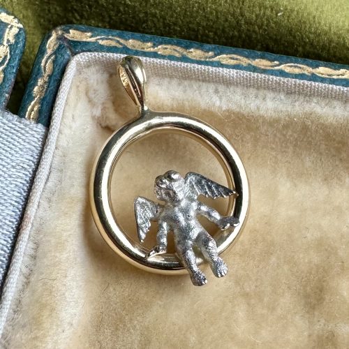 Vintage 14ct Gold & Sterling Silver Cherub Pendant