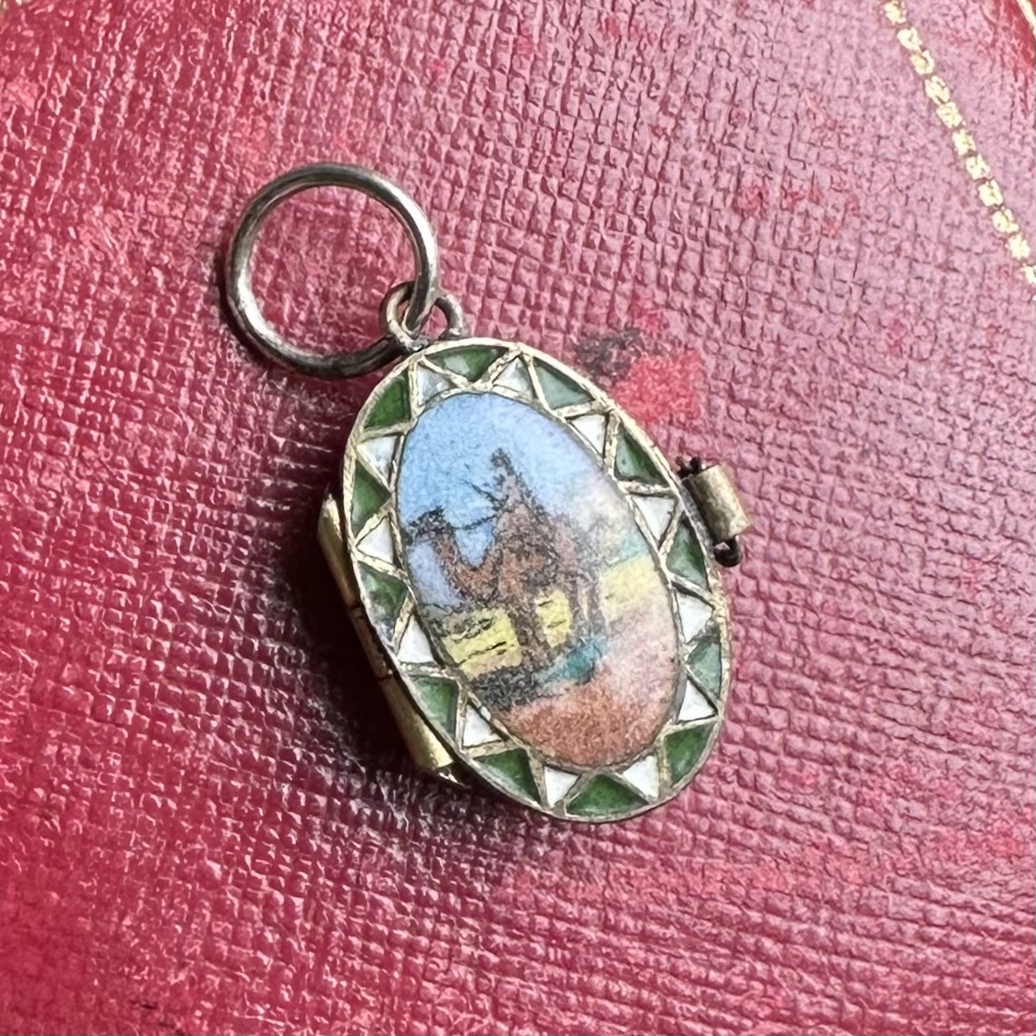 Vintage Silver & Enamel Moses Basket Pendant - Image 2