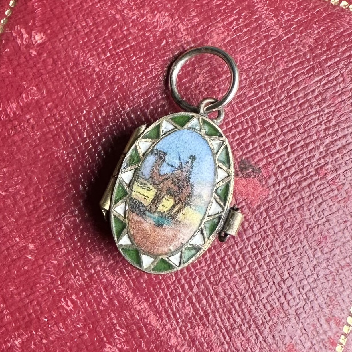Vintage Silver & Enamel Moses Basket Pendant - Image 3