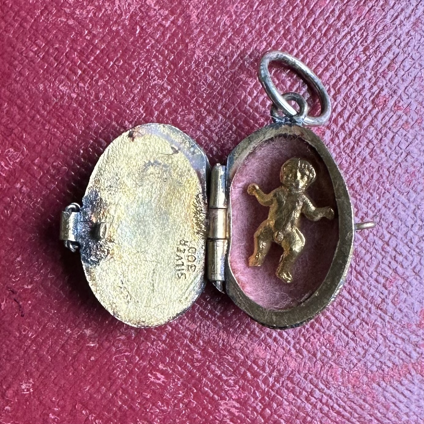 Vintage Silver & Enamel Moses Basket Pendant - Image 5