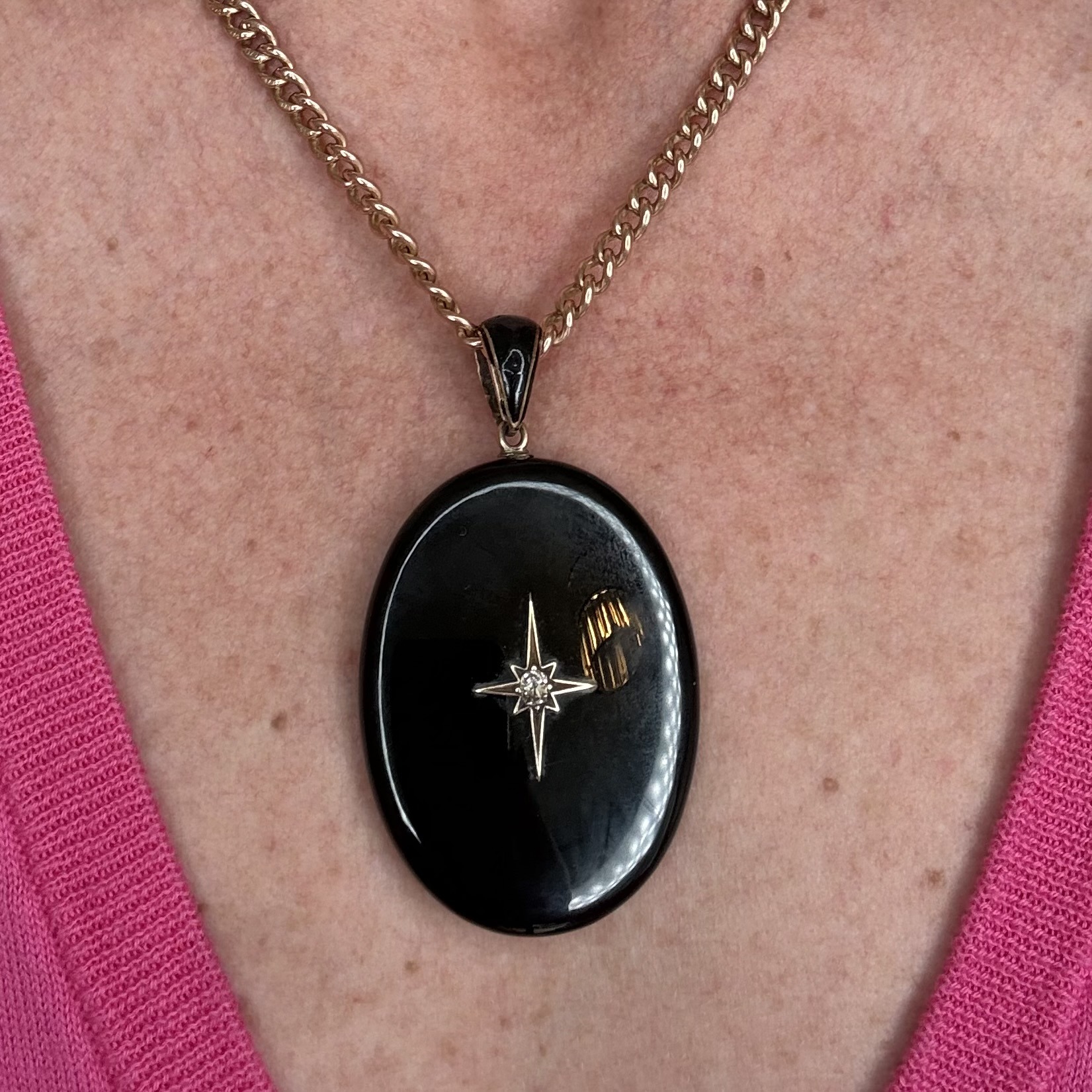 Victorian Onyx & OMC Diamond Locket - Image 4