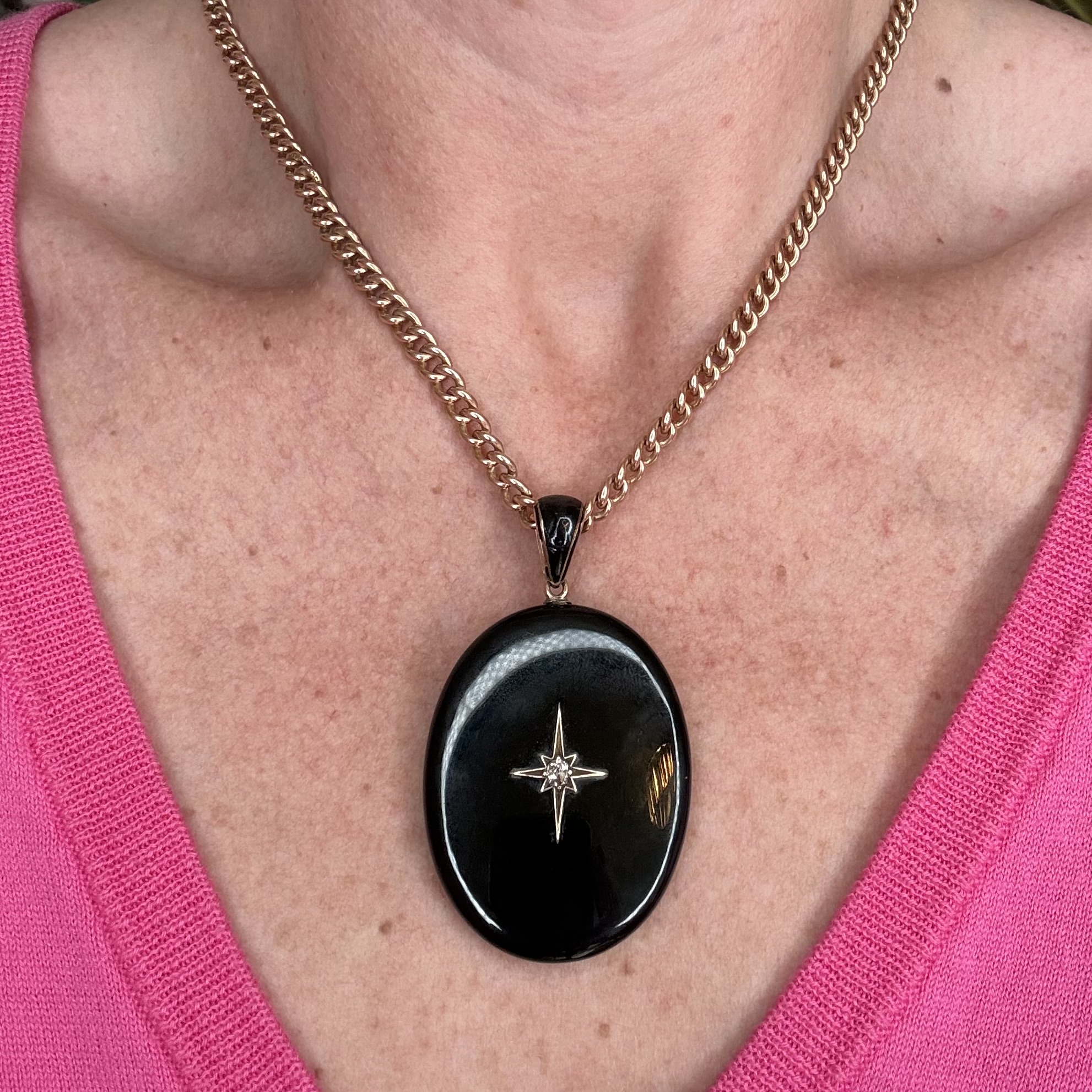 Victorian Onyx & OMC Diamond Locket - Image 2