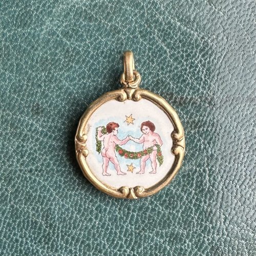 Antique/Early Vintage 14ct Gemini Double Sided Pendant
