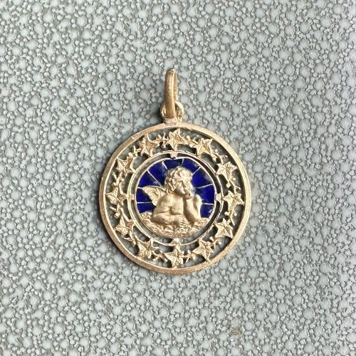 Antique/Early Vintage 18ct Gold Angel Plique A Jour Pendant