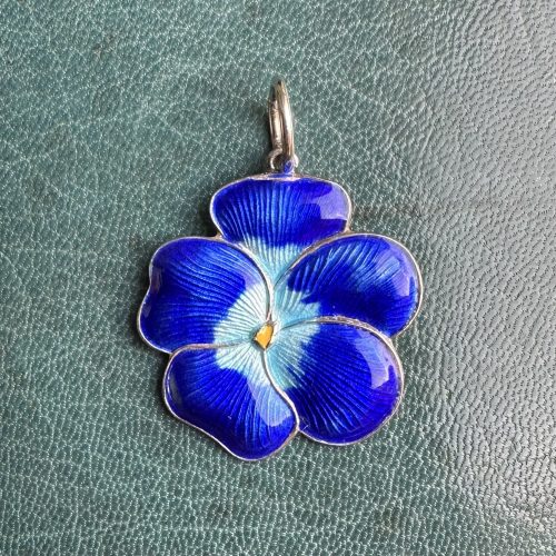 Vintage Vibrant Enamel & Silver Pansy Pendant