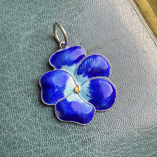 Vintage Vibrant Enamel & Silver Pansy Pendant