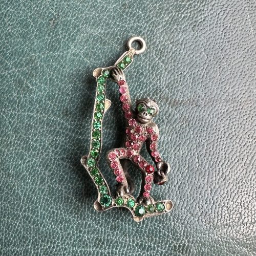Antique Silver & Paste Monkey Pendant