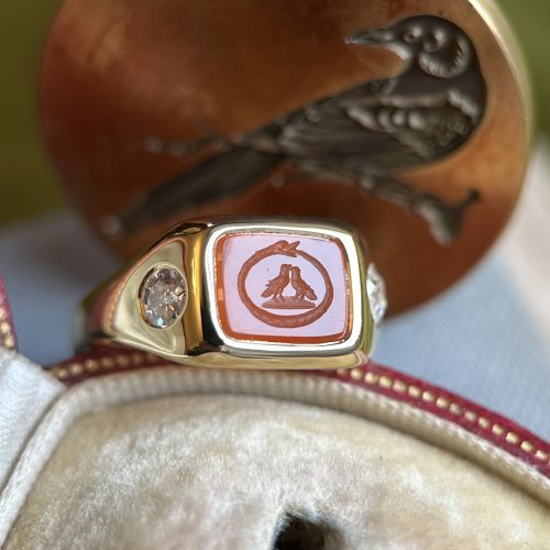 18ct Gold Lovebird & Ouroboros Ring