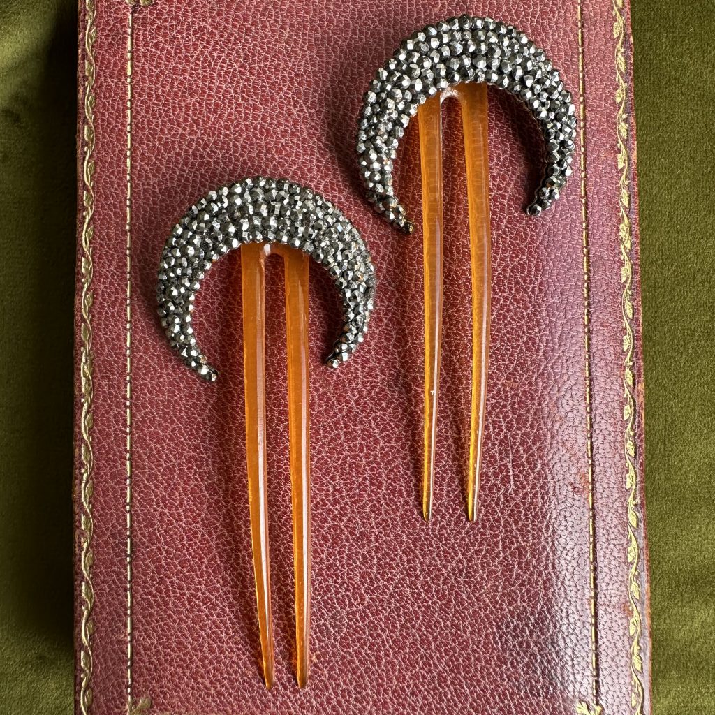 Crescent Hawk Pin Pair Of Victorian Cut Steel Crescent Hair Pins – Bauble Magpie