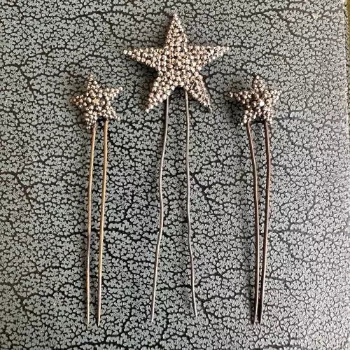 Trio Of Antique Cut Steel Star Hair Pins