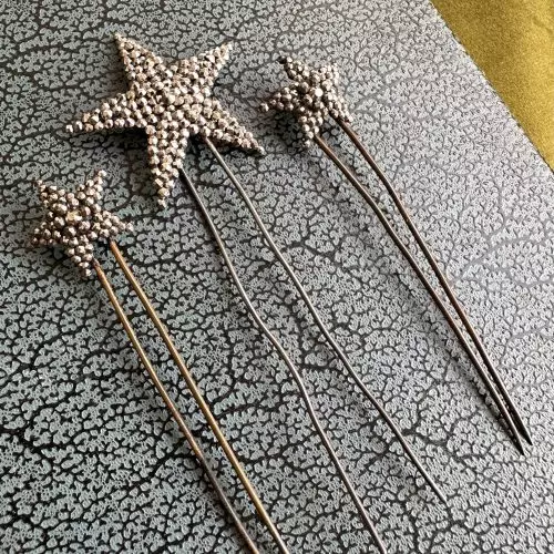 Trio Of Antique Cut Steel Star Hair Pins